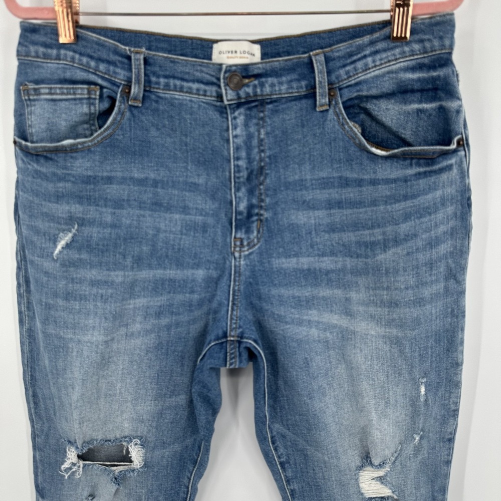 Oliver Logan Crosby Boyfriend Jeans Womens 32 Distressed Stretch Denim Ripped - Picture 5 of 11